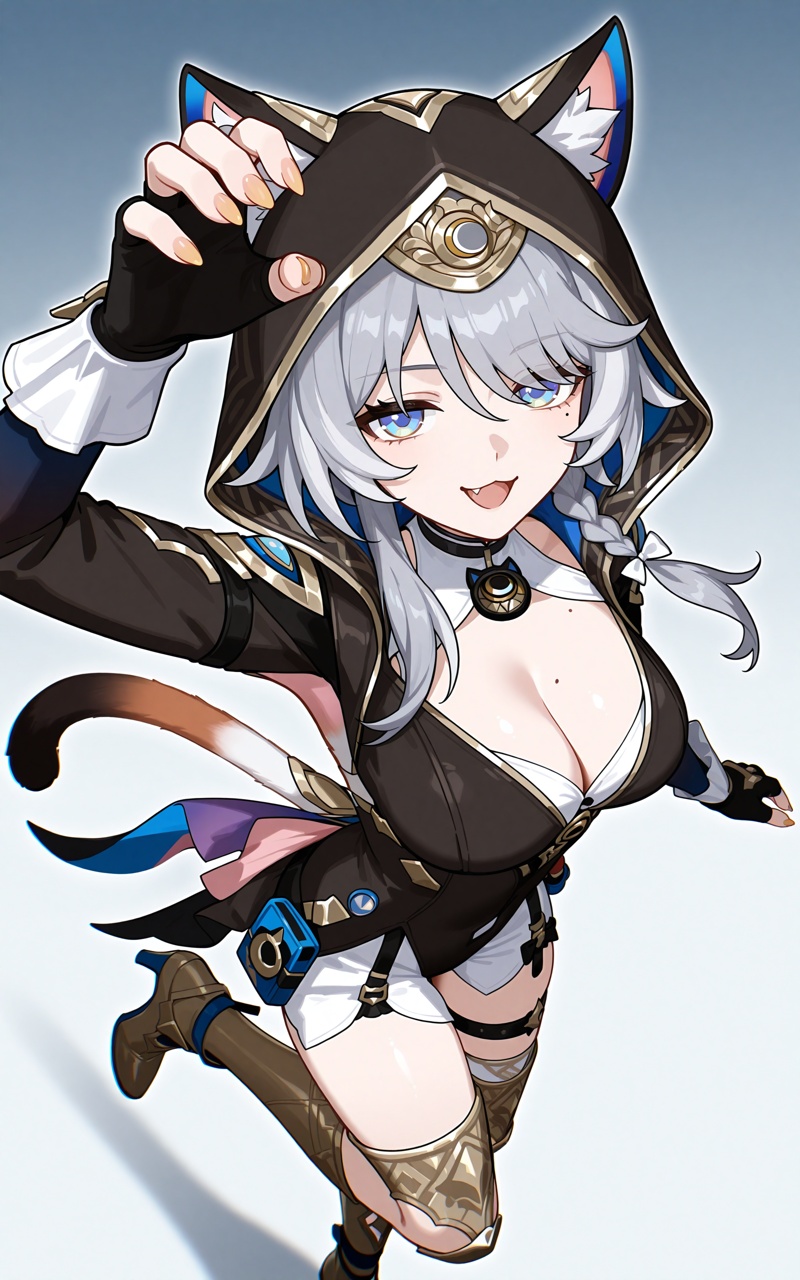 cipher\(honkai:star rail\),  cat girl,  hood on Tensor.Art