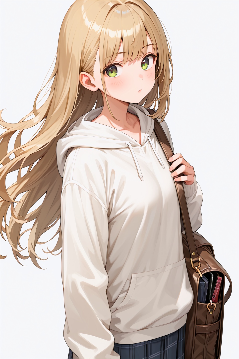 score_9,  best quality,(white background,simple background:1.2),1girl,solo,bag,