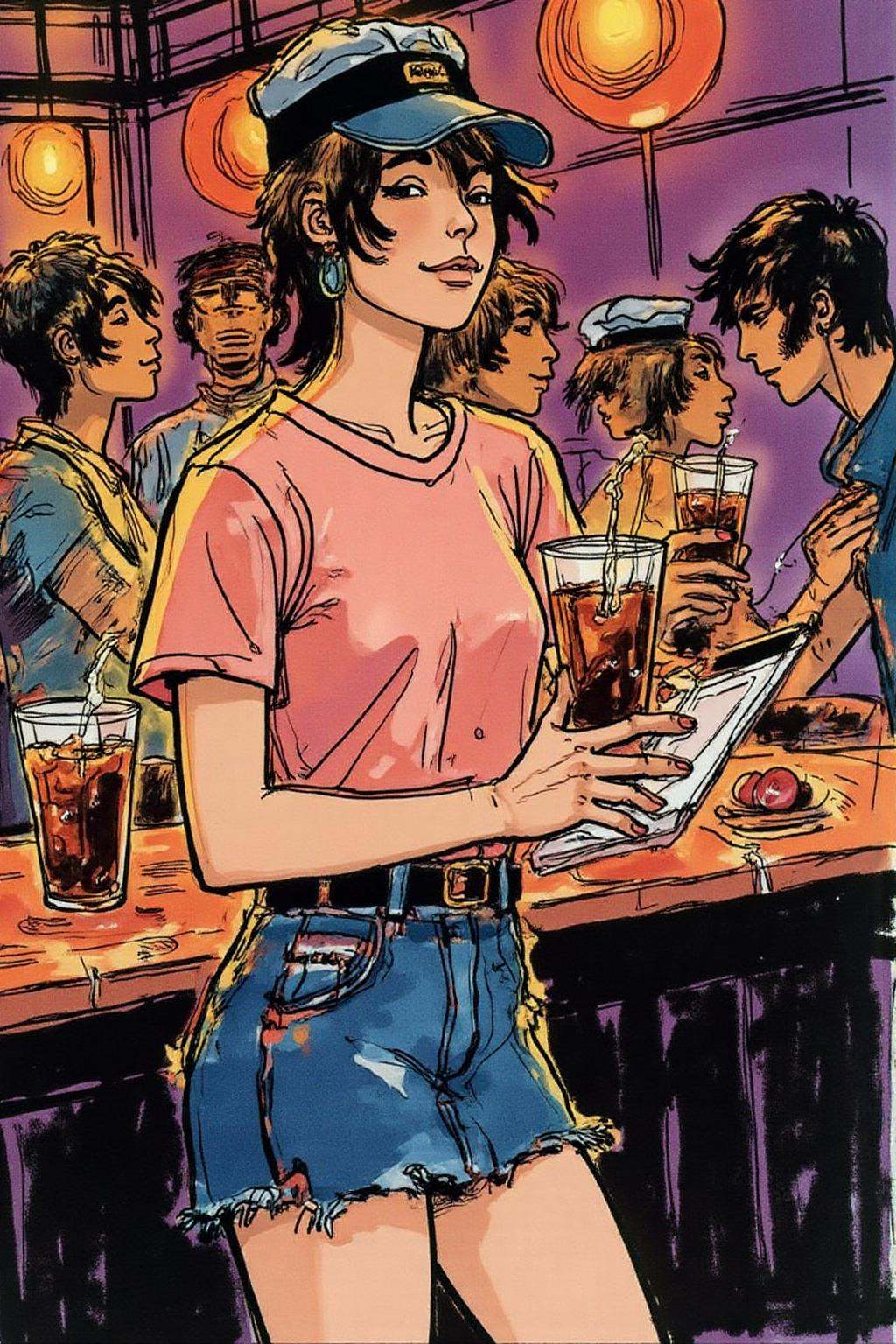 hugop1 illustration. The air buzzes with the energy of a busy bar,  a mix of music,  conversation on Tensor.Art