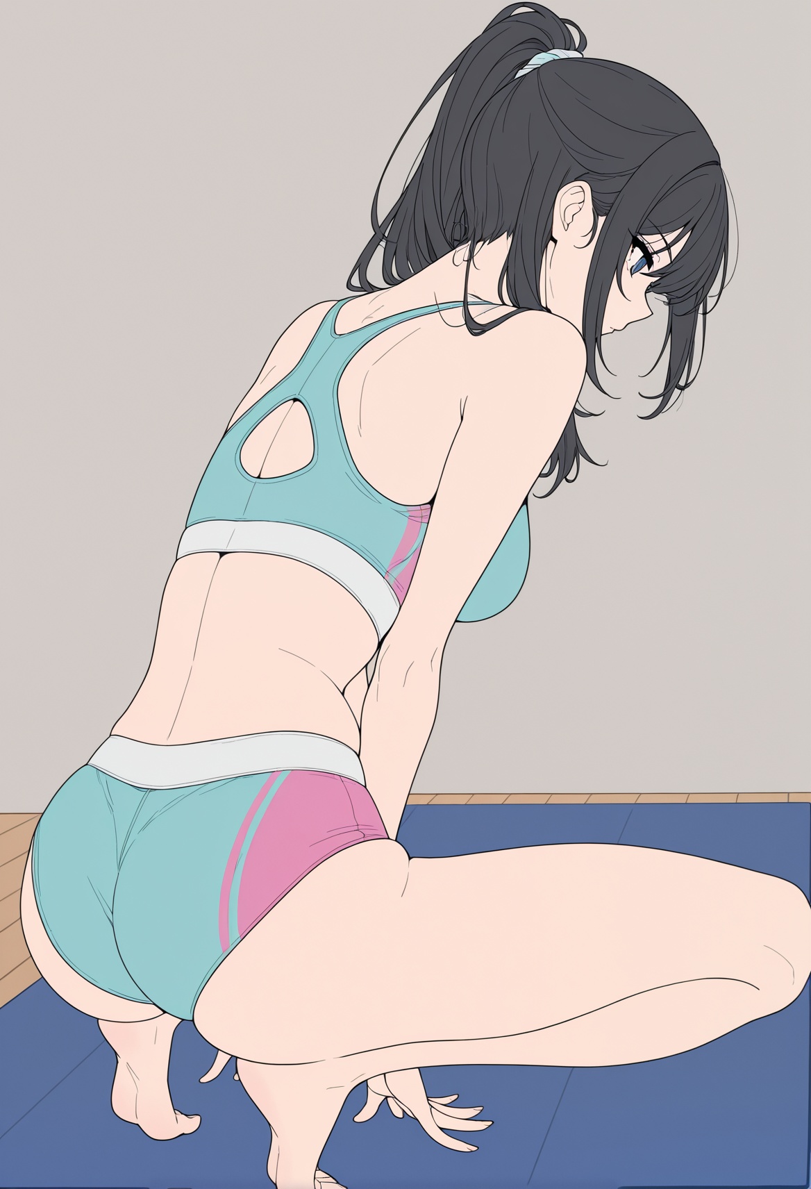 1girl,  squat,  yoga mat on Tensor.Art