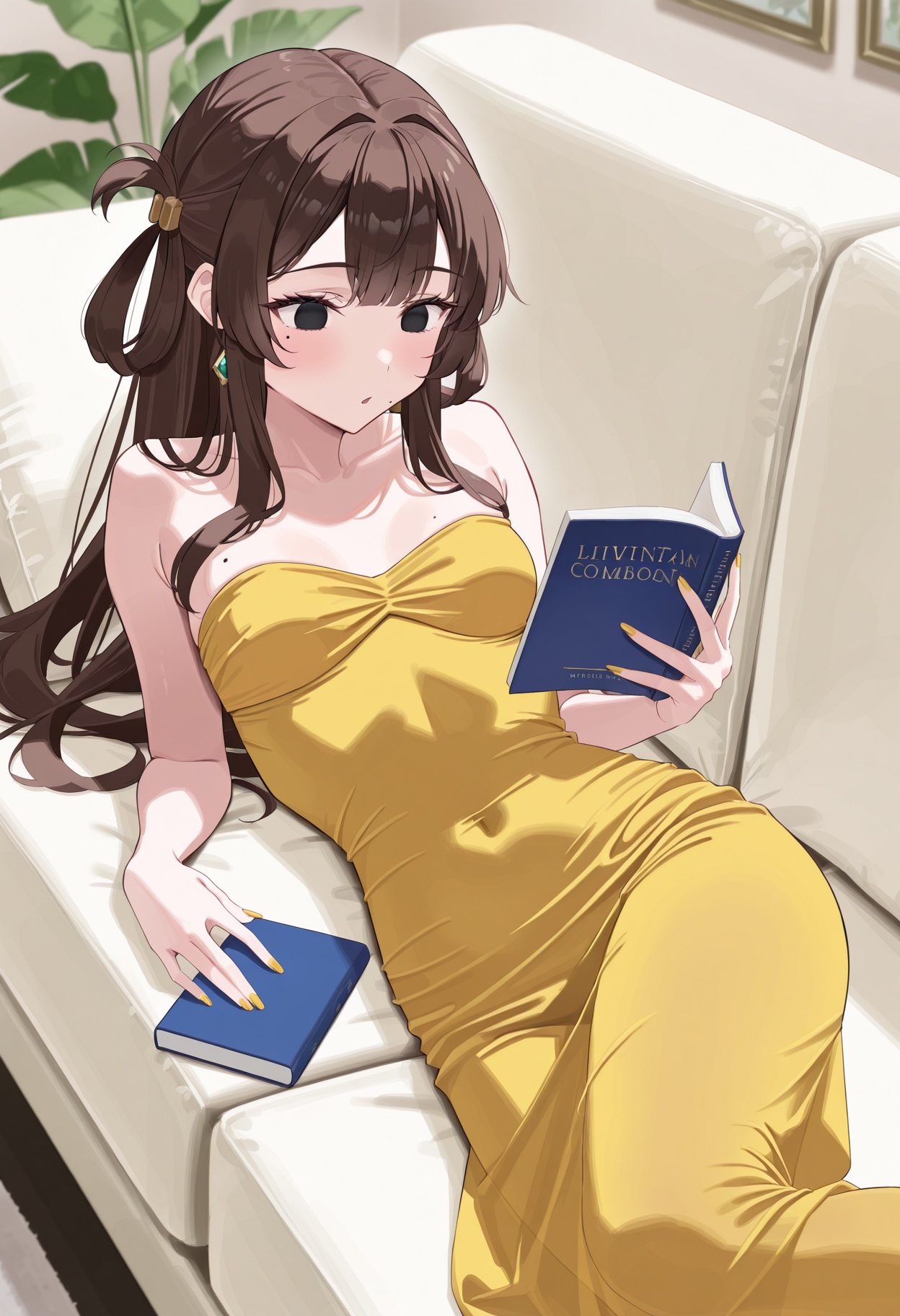 living room,  1girl,  brown hair on Tensor.Art