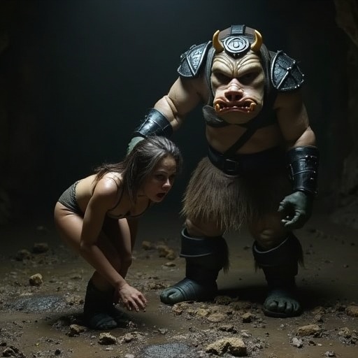 Score_9,  professional high definition photograph,  Gammorean guard in a damp cave on Tensor.Art