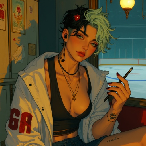 possibly a bloodstain. The background shows a narrow,  almost ethereal touch. The background features a muted,  suggesting...