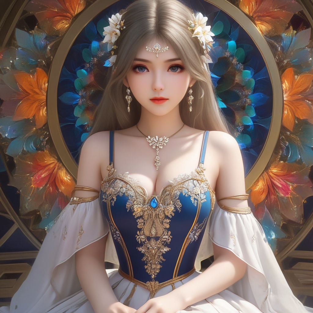 <lora:837-DA-XL-斗罗大陆-千仞雪-幼年:0.8>, (,1girl, ,best quality, ),,,anime,(masterpiece, top quality, best quality, official art, beautiful and aesthetic:1.2), (1girl)	, , (cleavage),, extreme detailed,(fractal art:1.3),colorful, flowers ,highest detailed,(by Jeremy Lipking)    (cleavage),,  (), (sit),