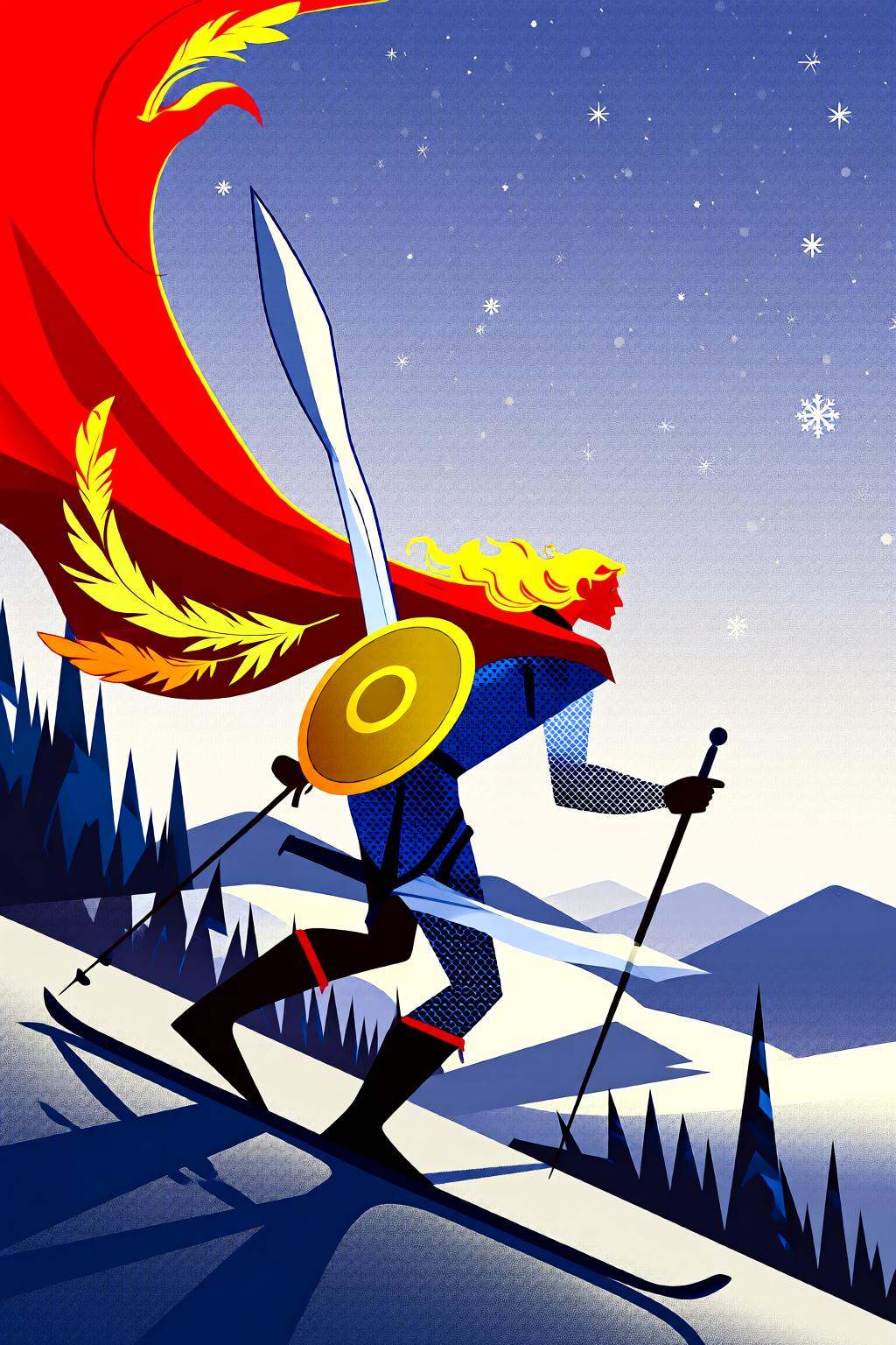 flatcolorvectorart2q illustration.A long-haired blonde man,  shown in side profile,  is dressed in intricate on Tensor.Art
