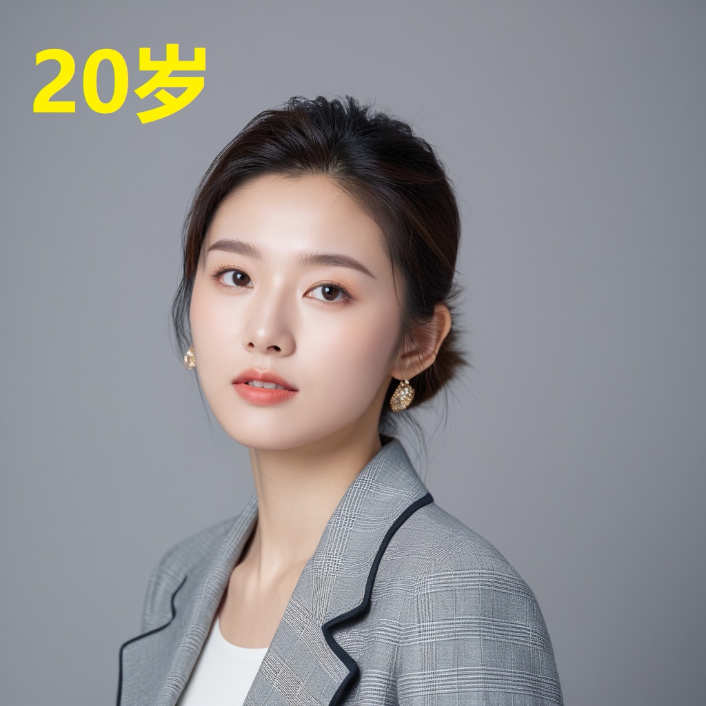leogirl,A 20-year-old woman,portrait photo,facial focus,photo taken,fashionable and simple,Chinese ethnicity,soft gray background,natural lighting,high-resolution clarity,contemporary portrait,gentle,fashionable and avant-garde,simple accessories,details with strong contrast between skin color and neutral background,looking at the audience,