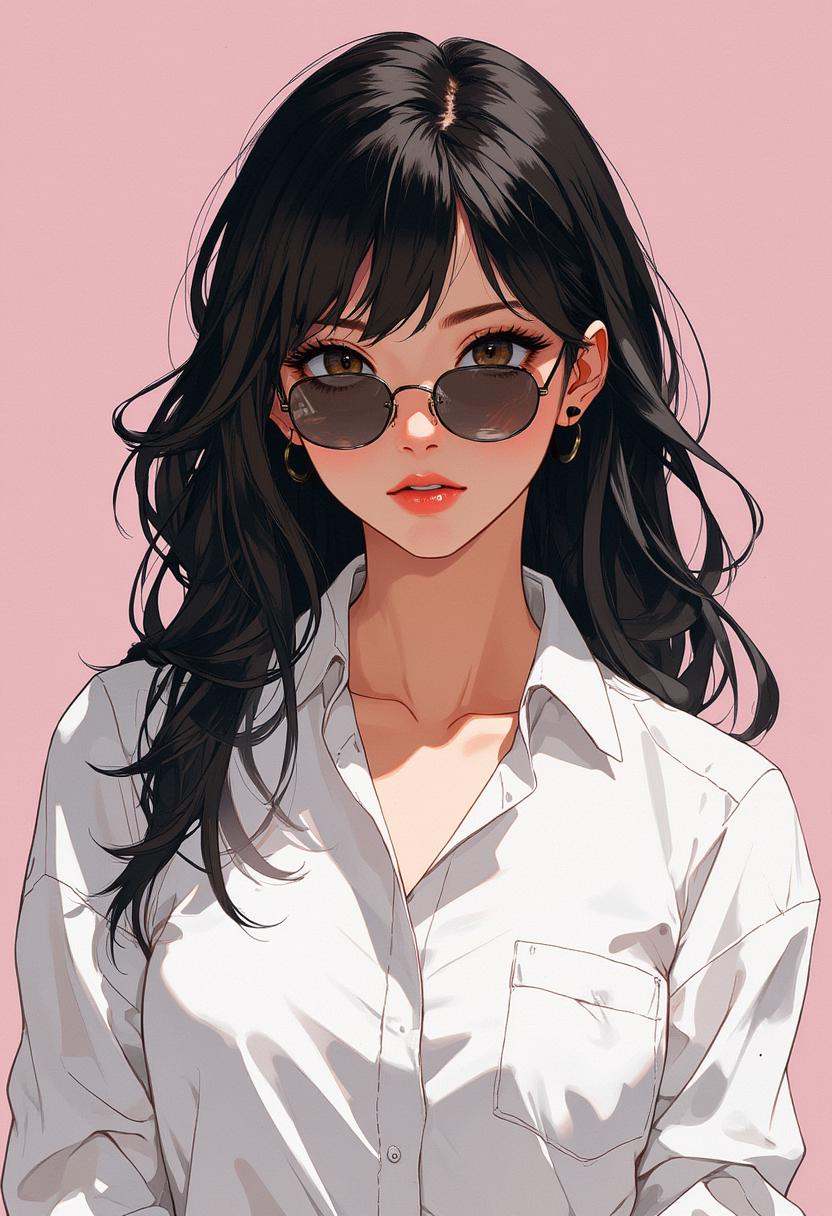 anime,  niji,  a painting of a woman with glasses and black hair on Tensor.Art