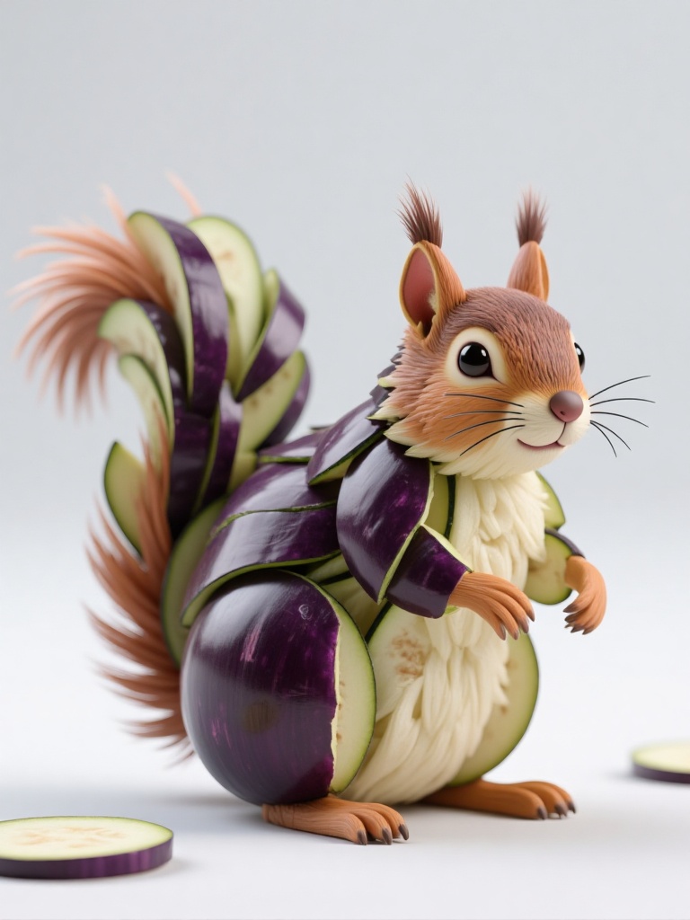 wgsc,  a whimsical,  artistic representation of a squirrel made entirely out of vegetable slicesThe squirrel is composed o...
