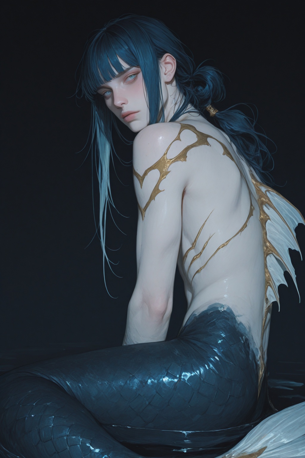 1boy,  slender,  dark blue colors on Tensor.Art