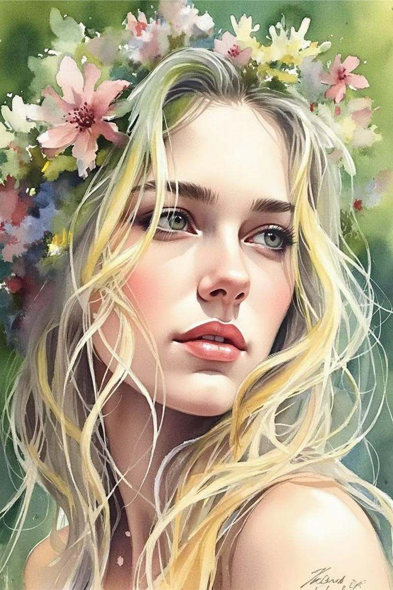 This is an illustration of a person in the style of a watercolor portrait. The individual appears to be a young woman with...