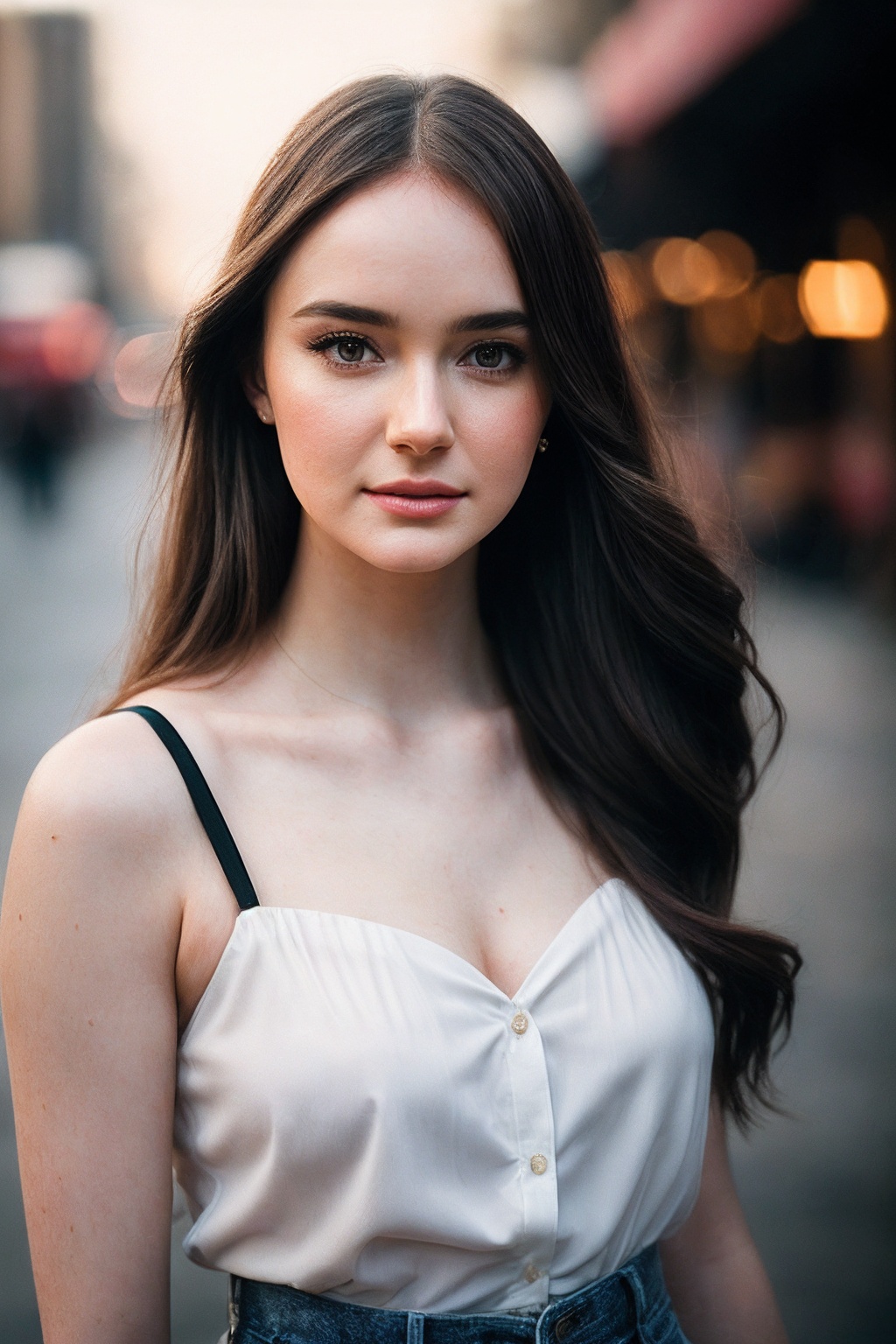 HazelM_SoloTI_v1,  (In a casual yet stylish outfit with a simple dress or shirt and jeans,  with relaxed hair and a look o...