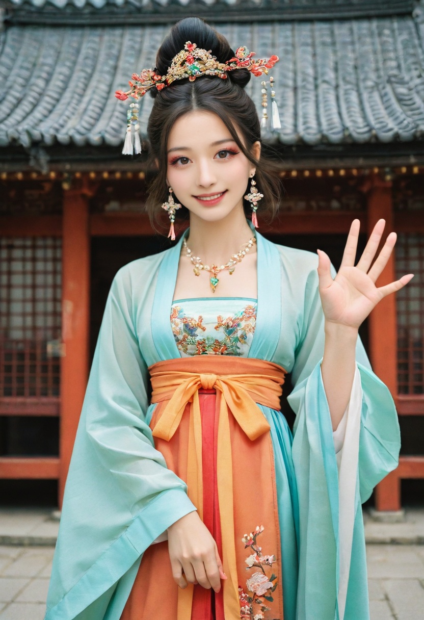 Movie still of 1girl wearing Hanfu,  fine fabric emphasis,  cowboy shot on Tensor.Art