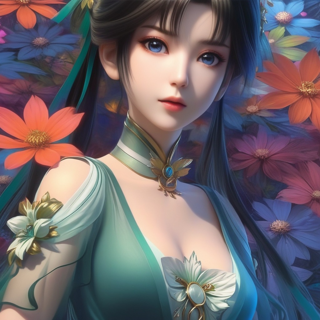 <lora:834-DA-XL-诛仙-碧瑶:0.8>, (,1girl, ,best quality, ),,,anime,(masterpiece, top quality, best quality, official art, beautiful and aesthetic:1.2), (1girl)	, , (cleavage),, extreme detailed,(fractal art:1.3),colorful, flowers ,highest detailed,(by Jeremy Lipking)    (cleavage),,  (),