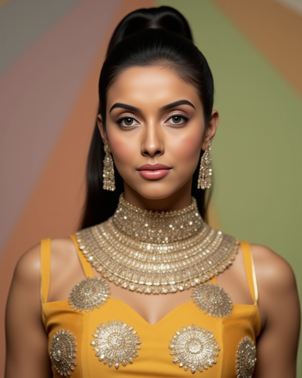 headshot photo of Asin woman,  candid photo with natural colors,  serious expression on face on Tensor.Art