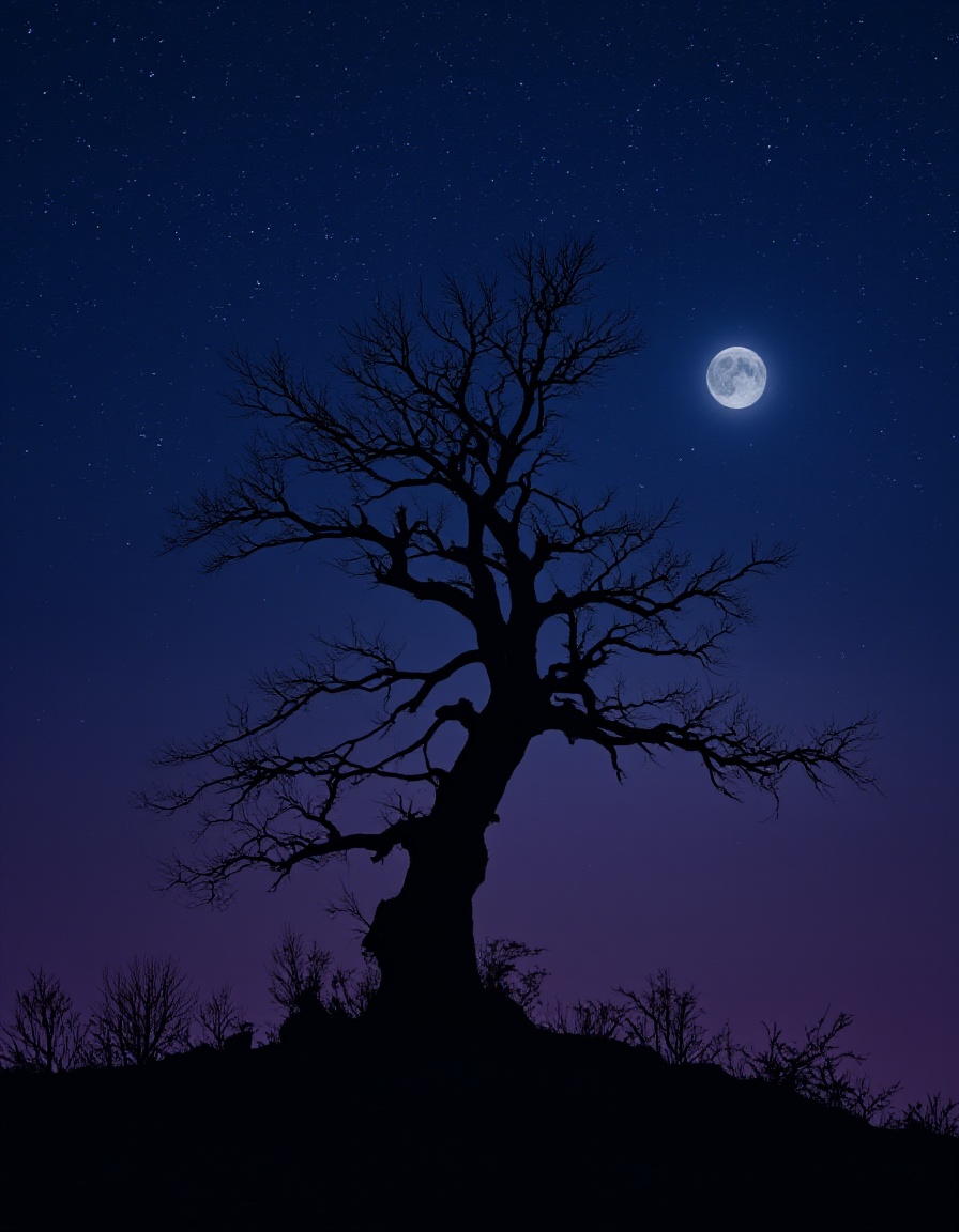 (score_9, realistic, score_8_up:1.3), score_7_up, raw, photo realistic,HD,8K,CNFatacySpace,outdoors,sky,tree,no humans,night,moon,star \(sky\),night sky,scenery,full moon,starry sky,bare tree,purple sky, <lora:FLUX.奇幻背发光CNGFantasyLight:1.1>