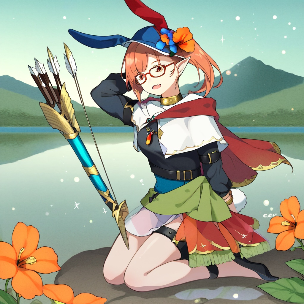 bard,  copyright name,  orange flower on Tensor.Art