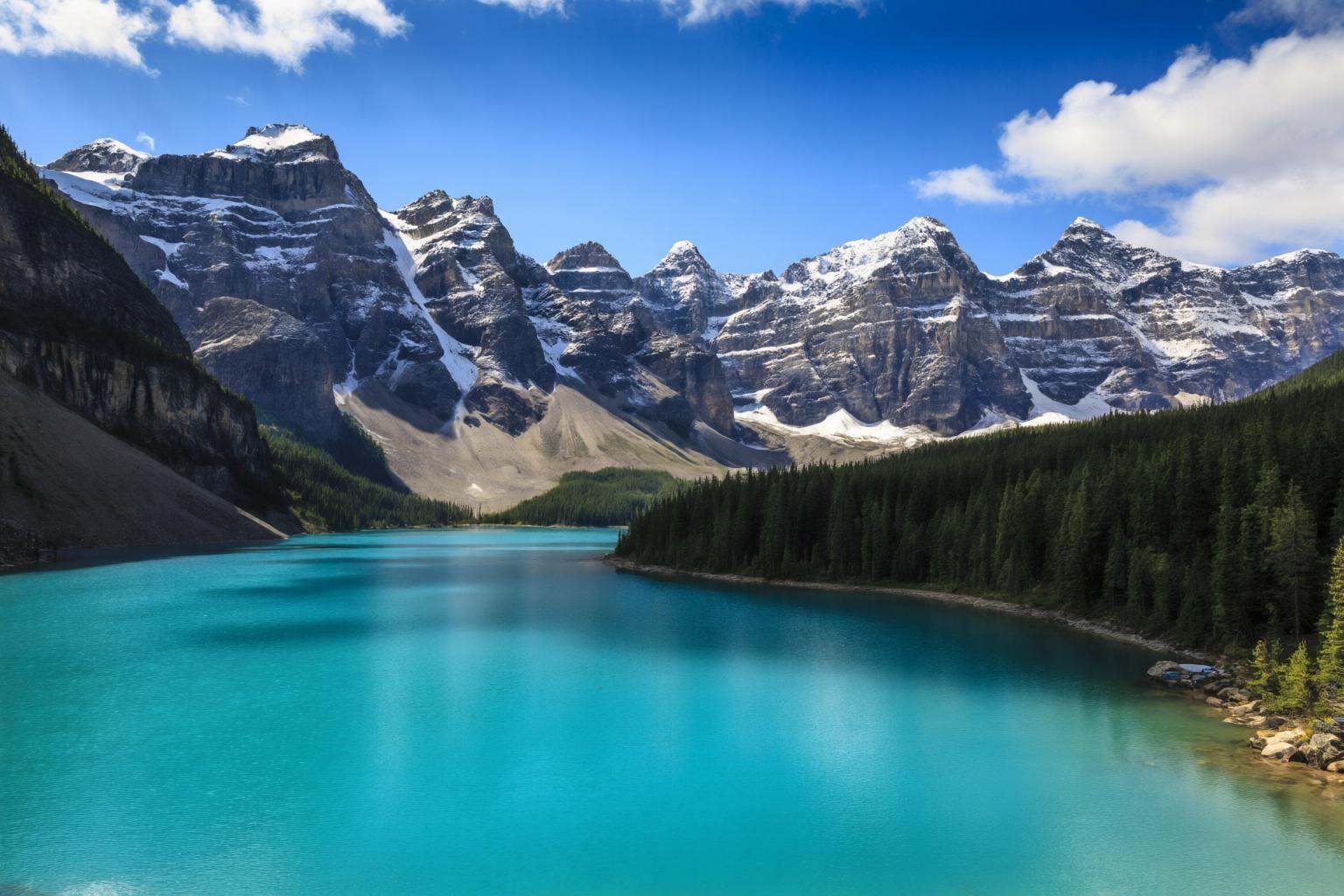 aurelmanea2q photography. A stunning alpine landscape view of Moraine Lake in Banff National Park,  Canada,  on a clear su...