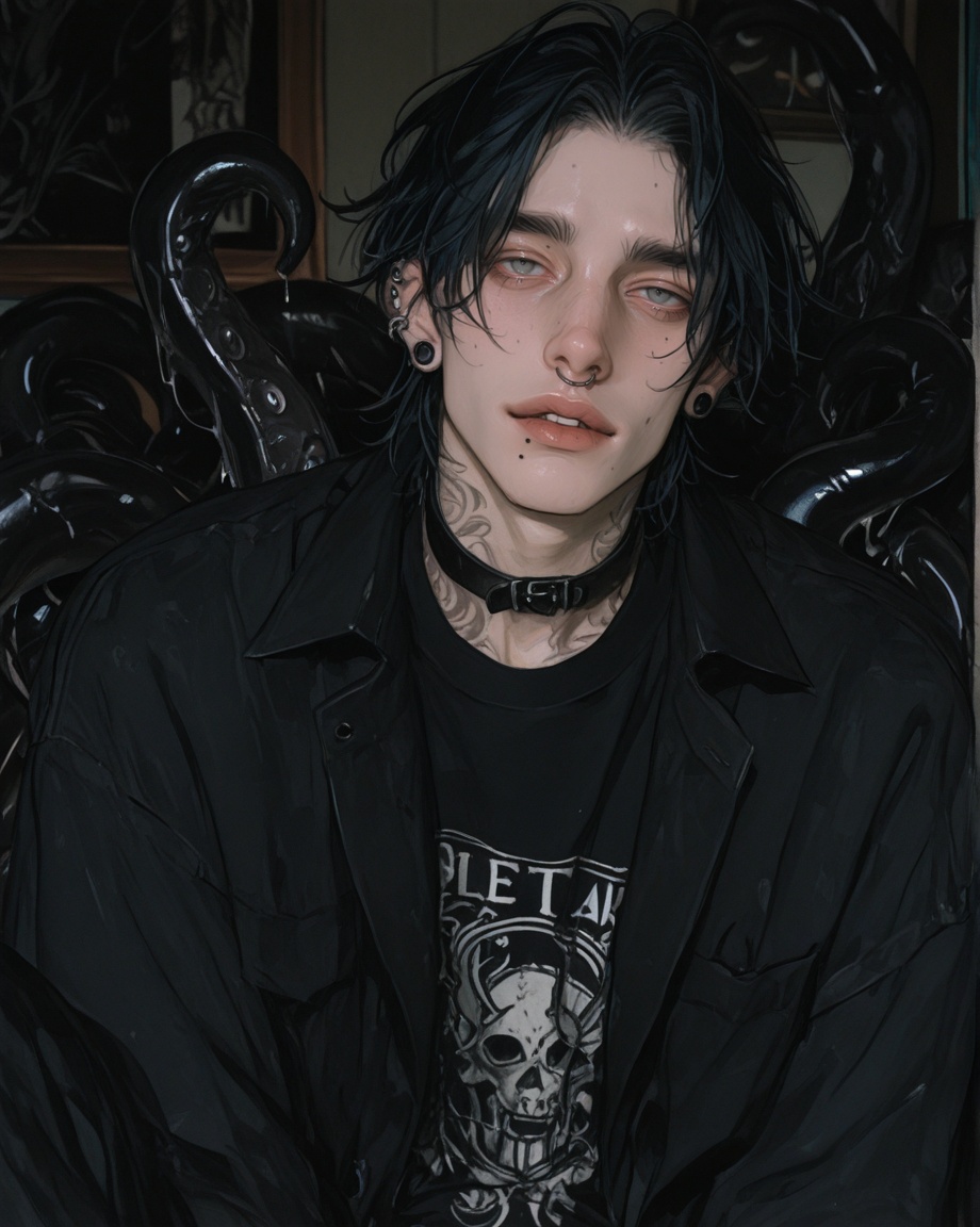 1boy,  black_hair,  ear_piercing on Tensor.Art