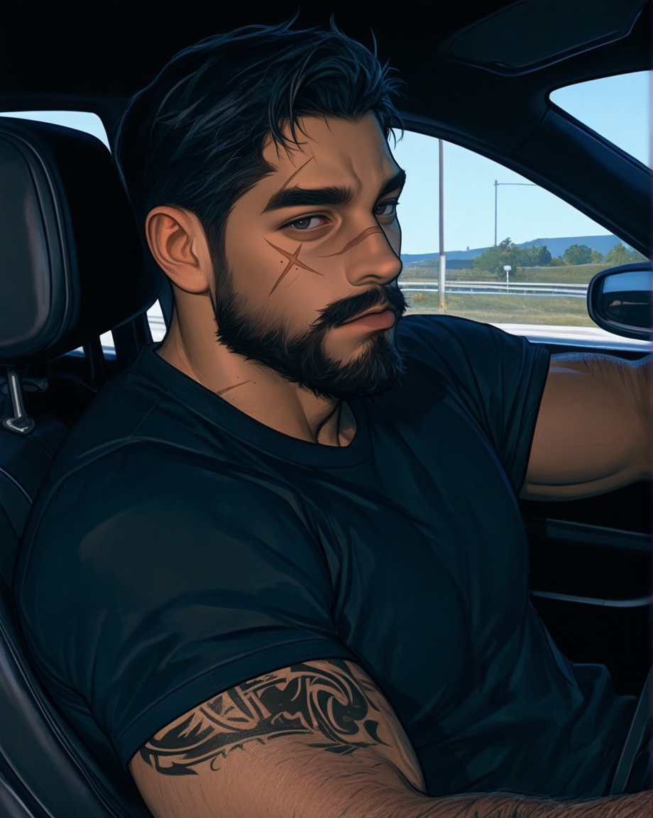 1boy,  male focus,  facial hair on Tensor.Art