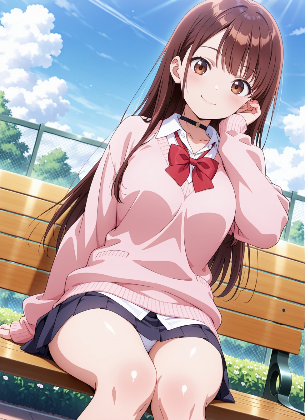 1girl,  brown eyes,  pink sweater on Tensor.Art