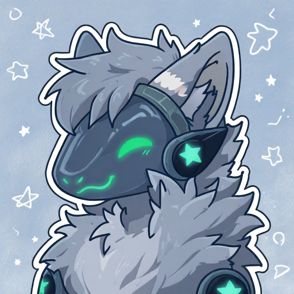 furry,  green eyes,  blue theme on Tensor.Art
