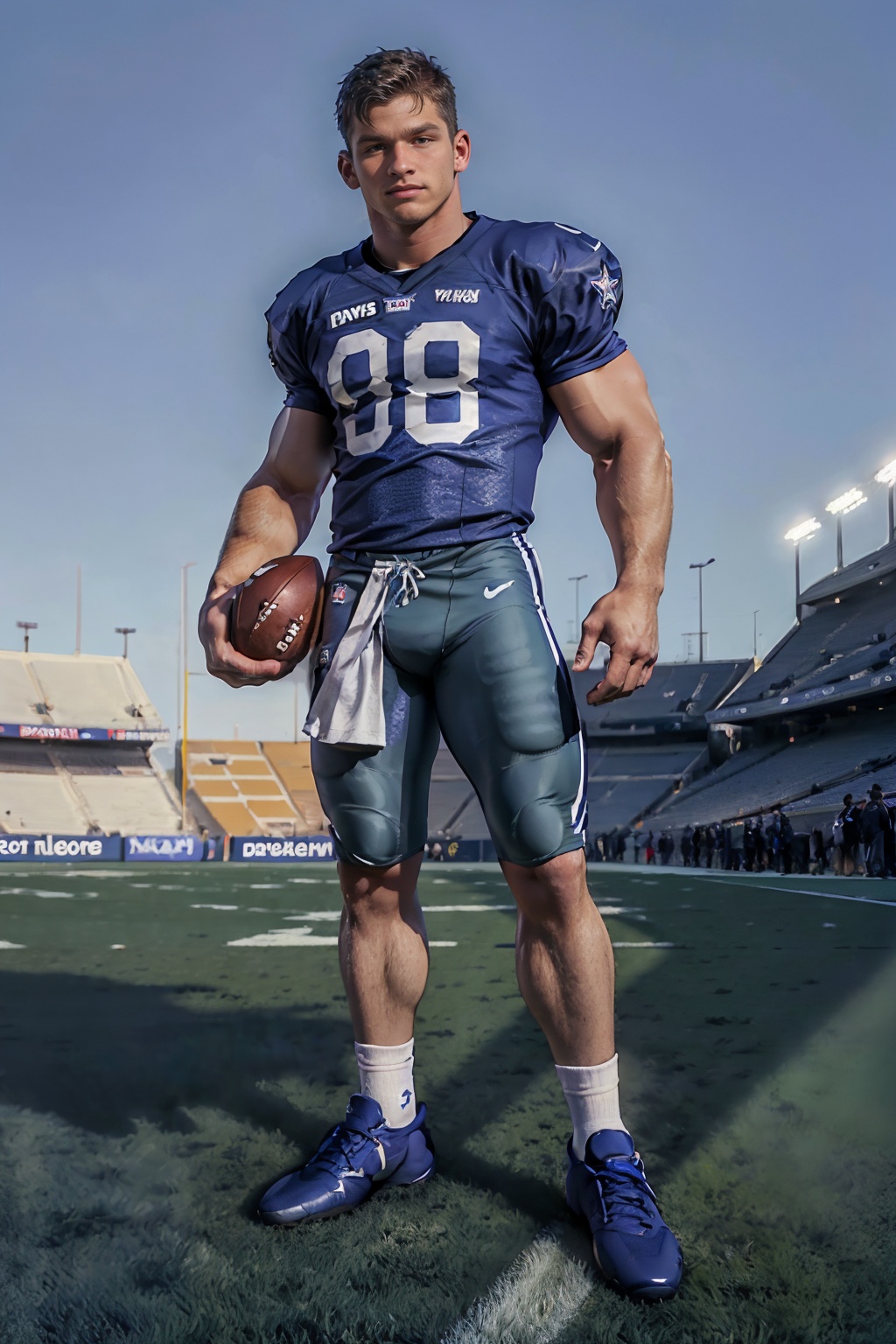 On a football field,  holding a football,  TravisWade on Tensor.Art