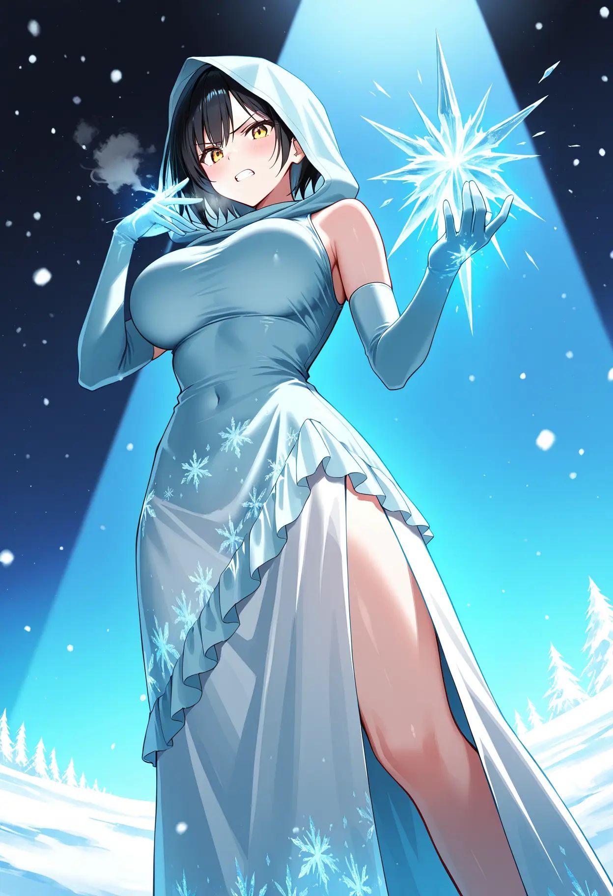 1girl,  black short hair,  bright yellow eyes on Tensor.Art