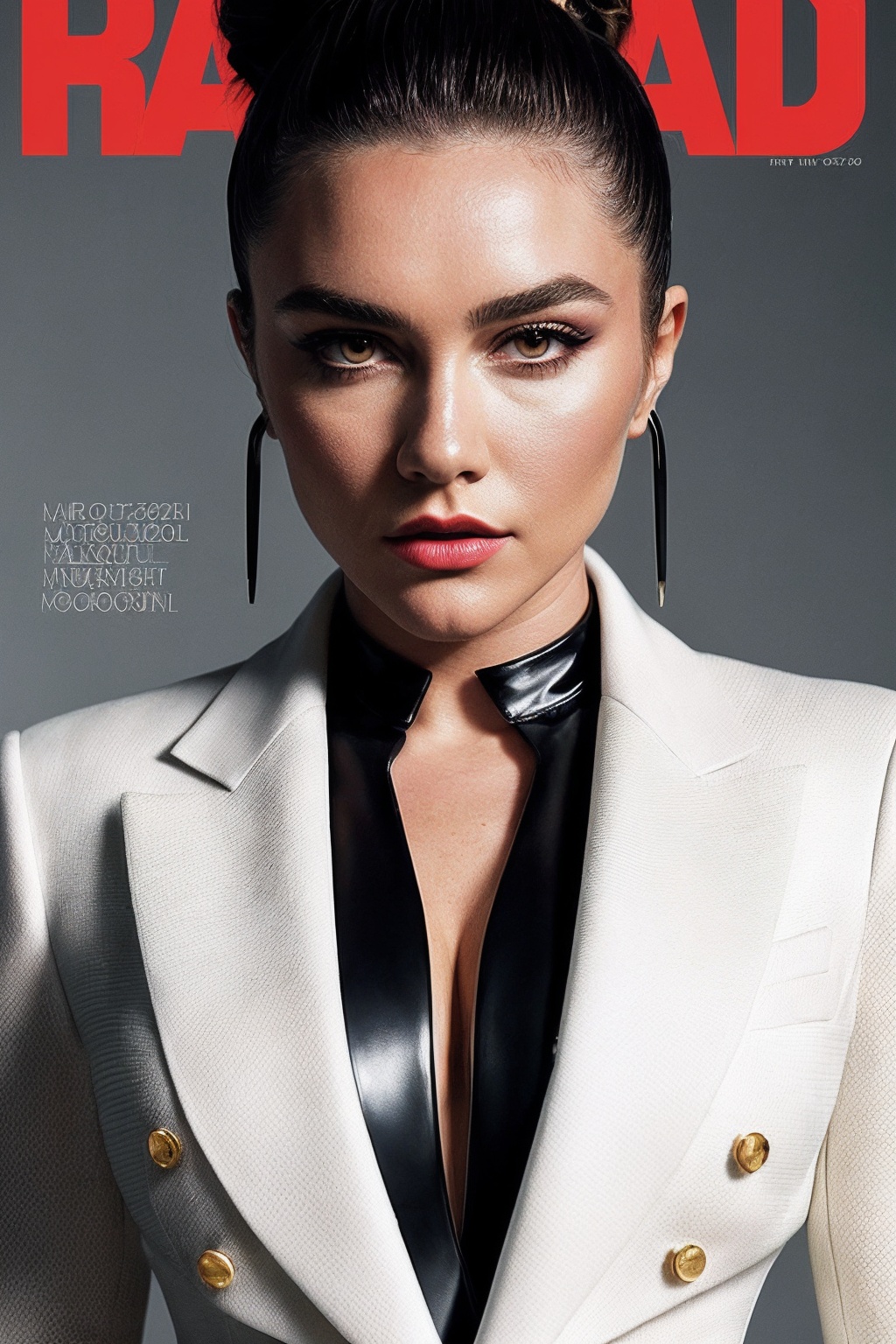 FlorenceP_SoloTI_v1,  (In a bold,  structured high-fashion outfit with sharp lines and dramatic flair on Tensor.Art