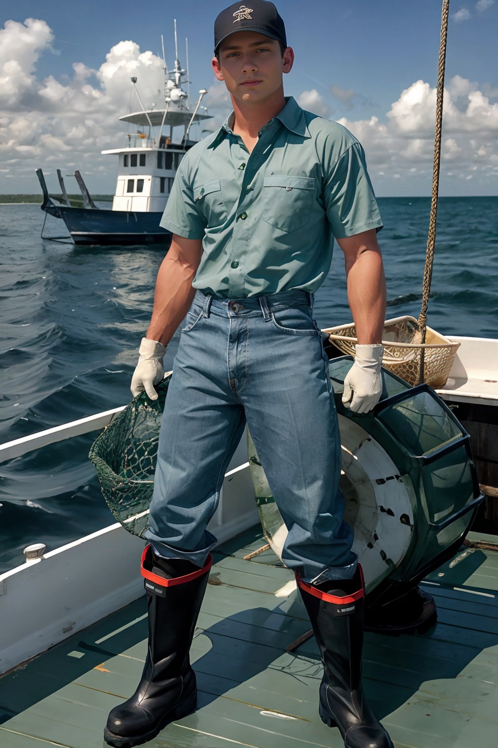 Gulf of Mexico,  standing on the deck of a shrimp boat,  TravisWade on Tensor.Art