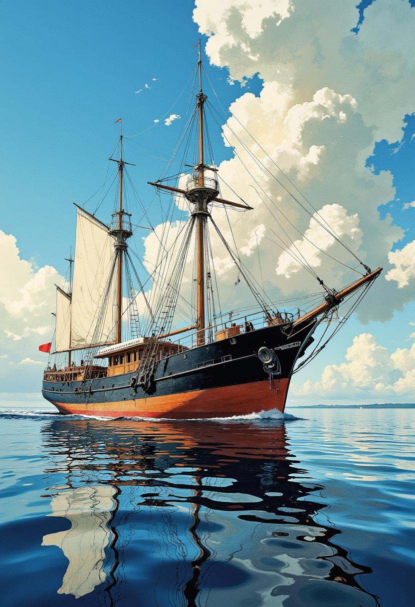 A digital illustration featuring a beautiful boat,  art by David Mould,  Brooke Shaden on Tensor.Art