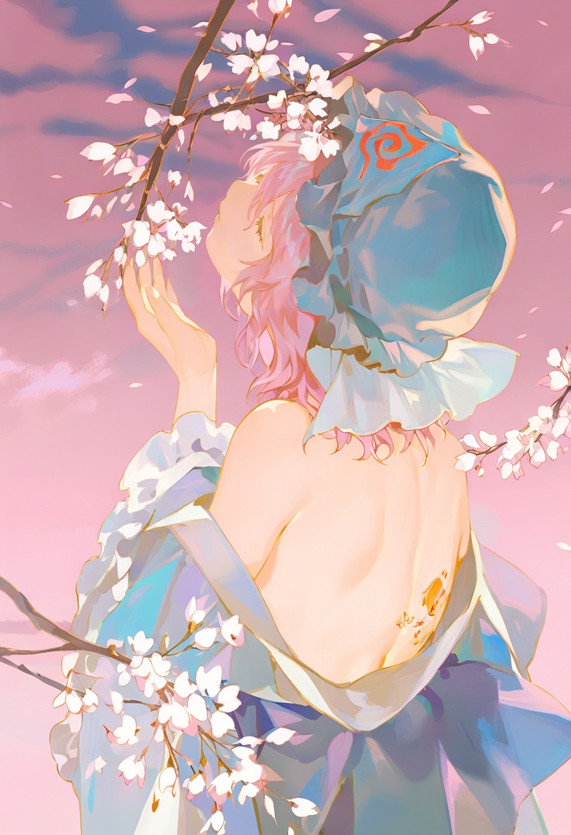 1girl,  pink hair,  saigyouji yuyuko on Tensor.Art
