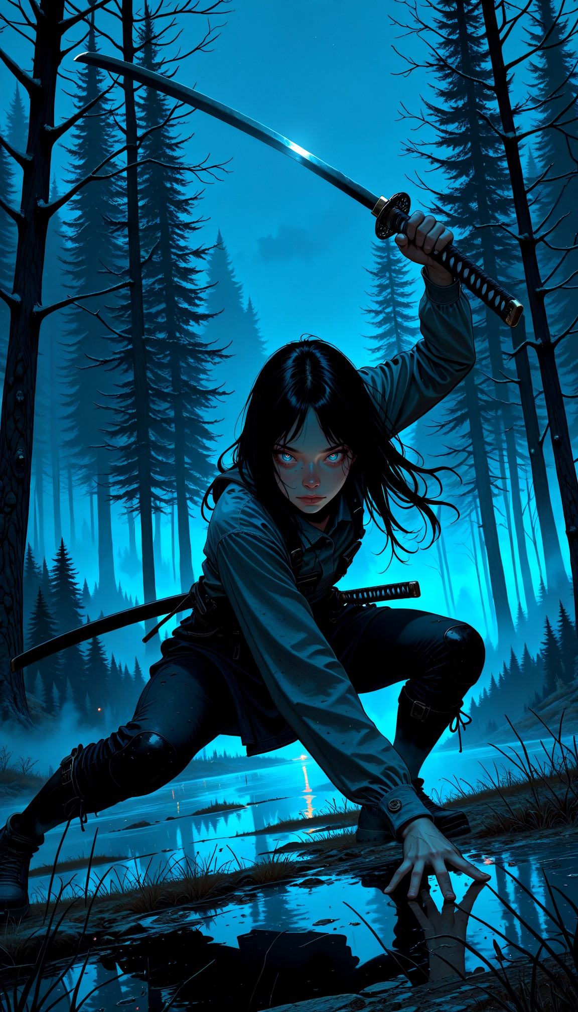 IllusP0s,  s0larpunk,  holding katana on Tensor.Art