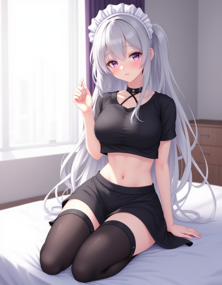 1girl,  bed,  black choker on Tensor.Art