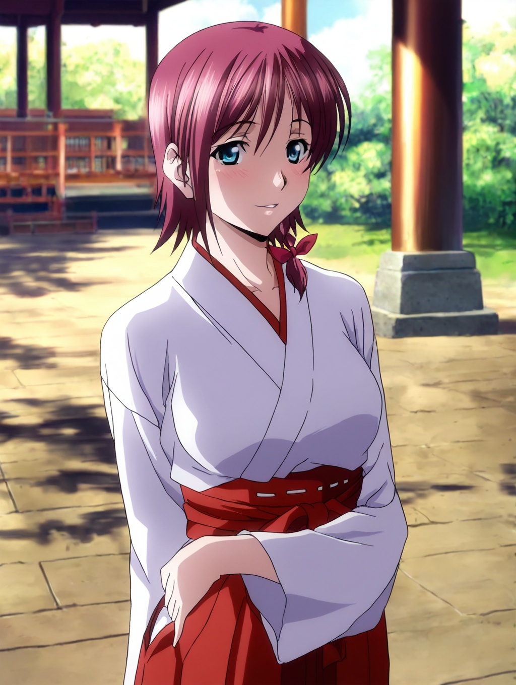 naruse yuna,  miko,  red hakama on Tensor.Art