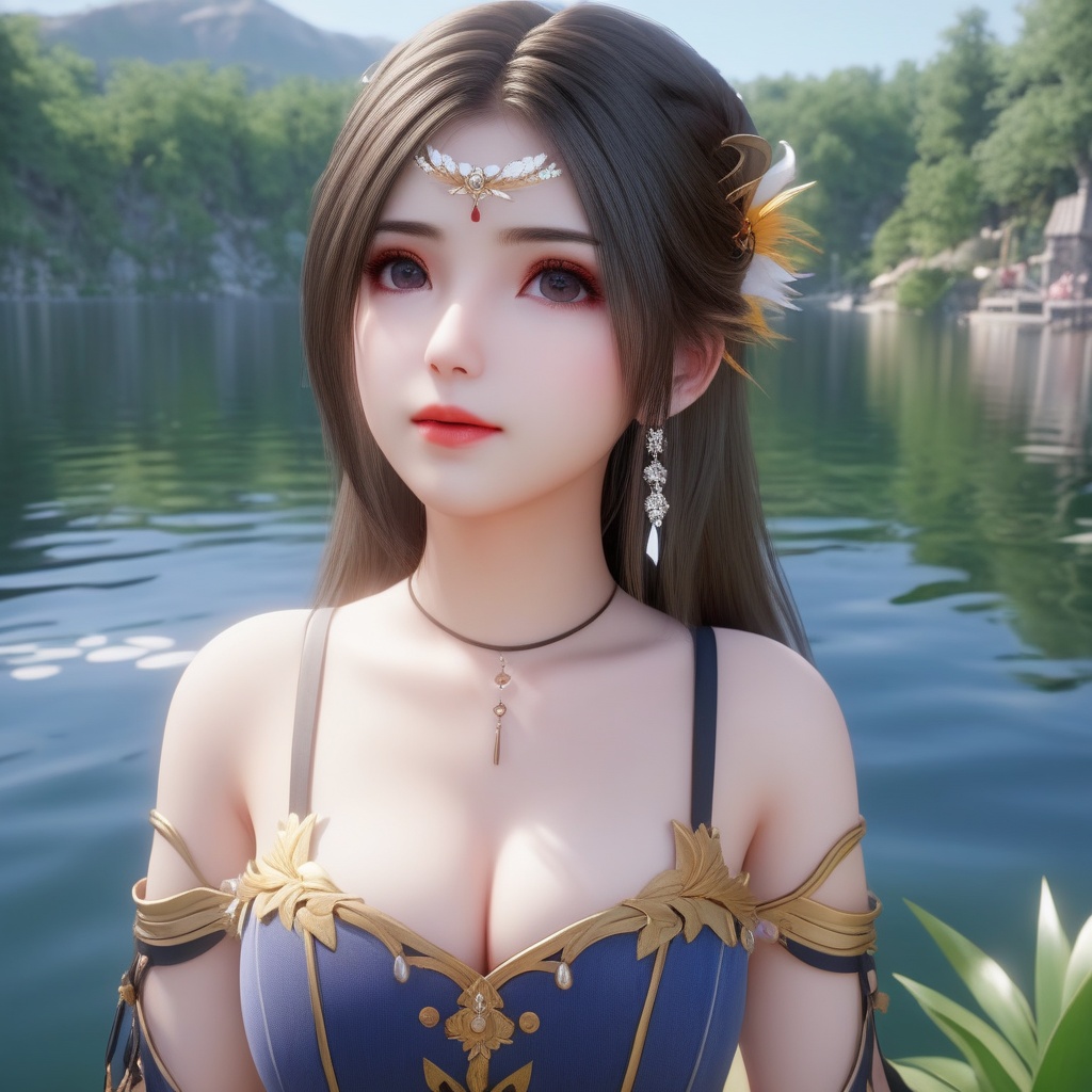 <lora:837-DA-XL-斗罗大陆-千仞雪-幼年:0.8>, (,1girl, ,best quality, ),,  ,ultra detailed 8k cg,   ,masterpiece, (( , )) , lake,upper body,   (cleavage),,  (),
