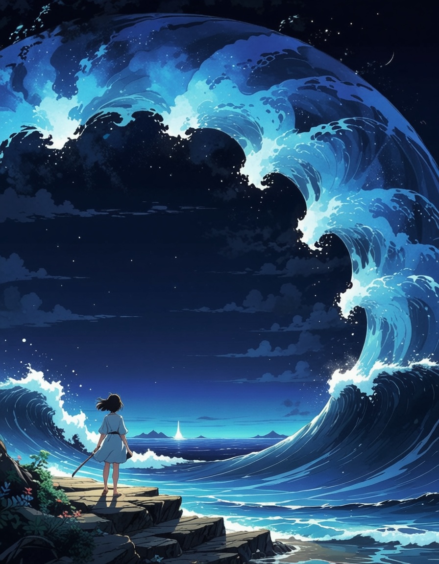 anime Ghibli flat illustration,  high quality,  night on Tensor.Art