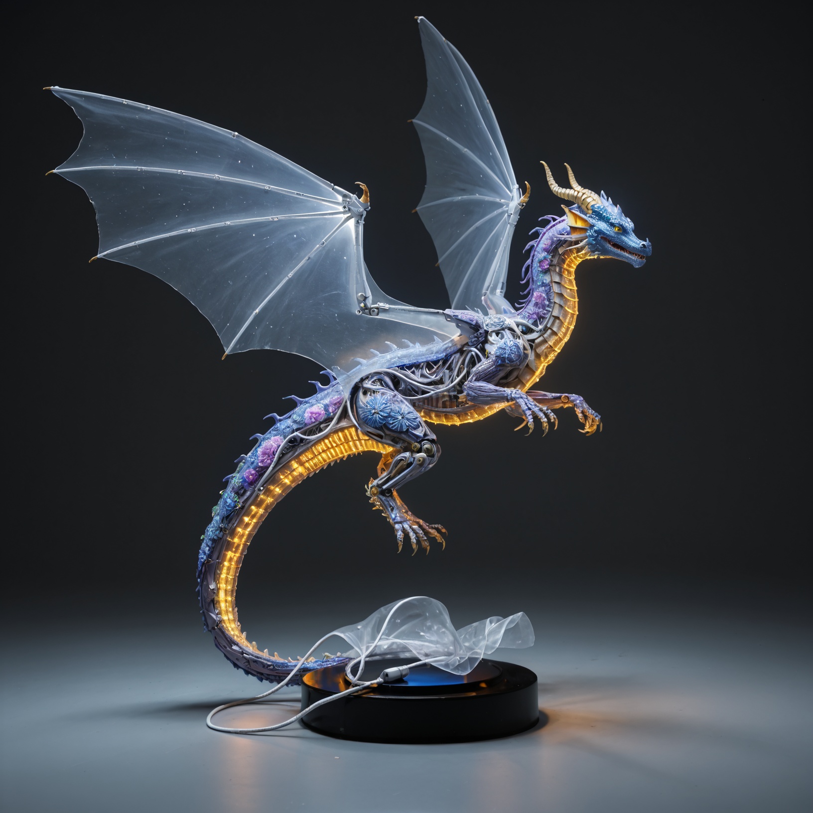 Advanced Grey background,  a mechanical Chinese dragon,  Full-body shots in the air on Tensor.Art