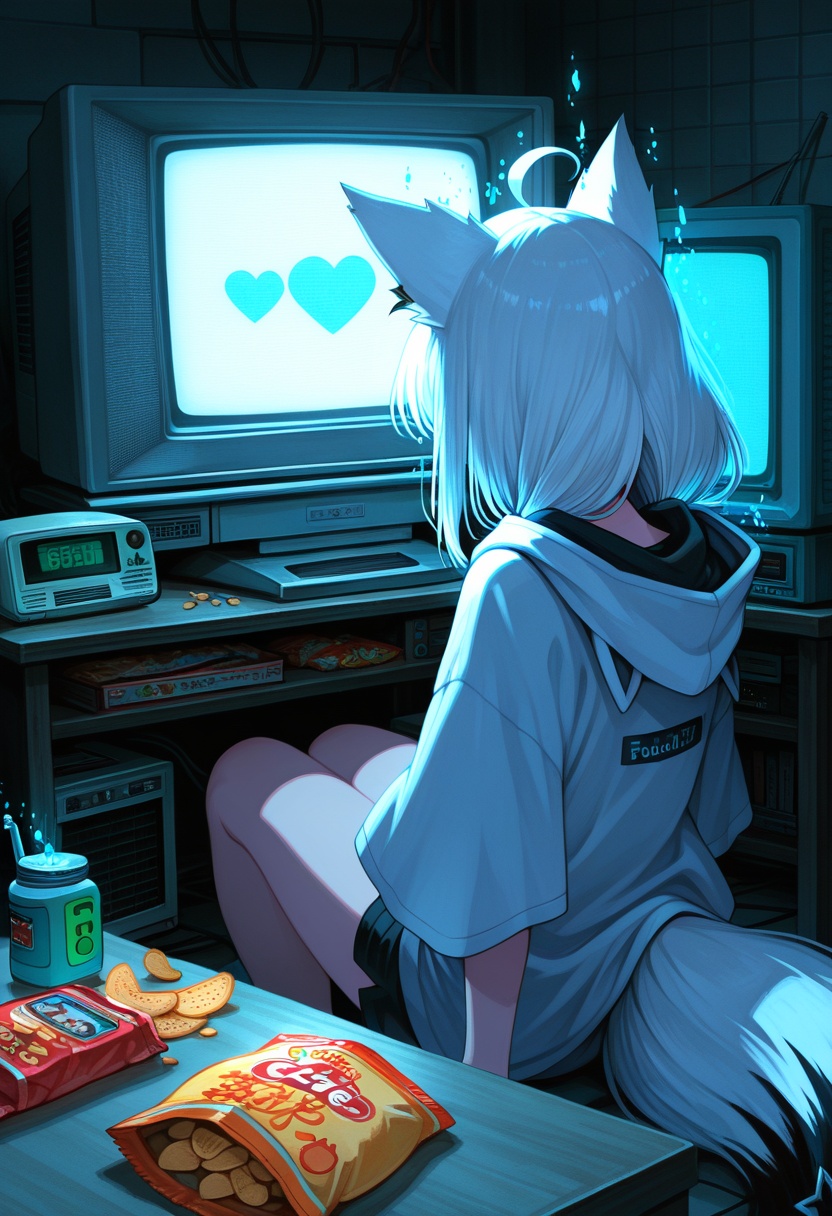1girl,  shirakami fubuki playing_retro_gameboy,  pixel_aura_glow on Tensor.Art