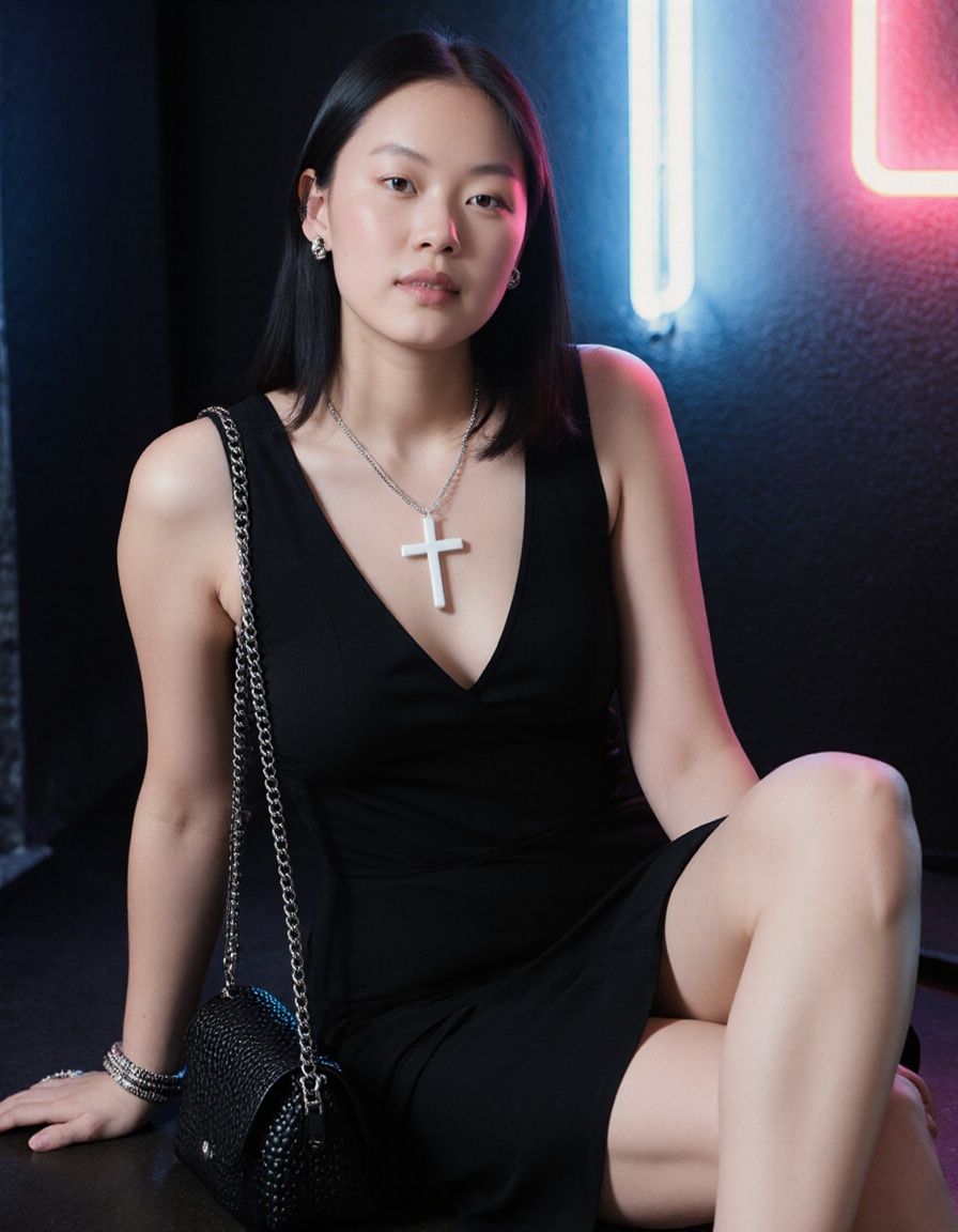 photography of a woman,  dressed in black dress,  sleeveless top on Tensor.Art