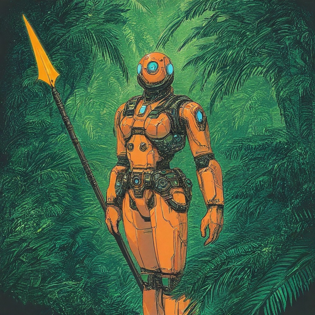 A woman holding a spear,  standing in a jungle,  wearing a toolbelt on Tensor.Art