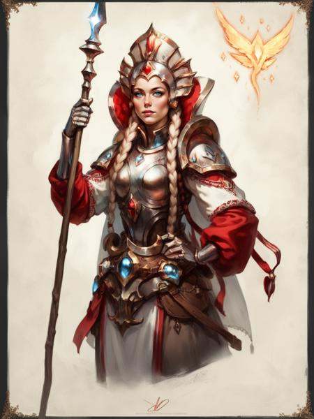 1girl,  cowboy shot of beautiful blonde lady,  holding polearm on Tensor.Art