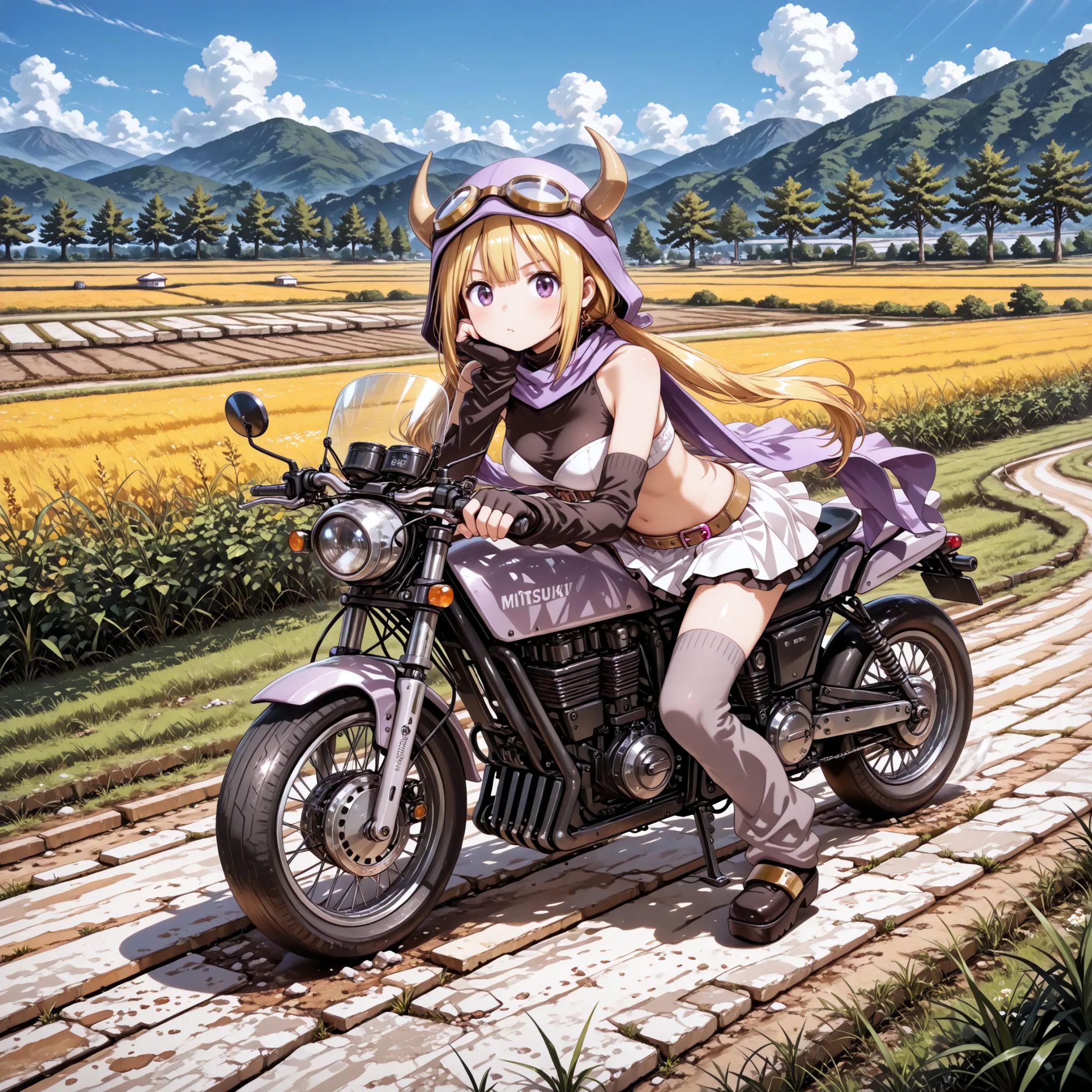 mitsuki-felicia-magical,  head rest,  dirt road on Tensor.Art