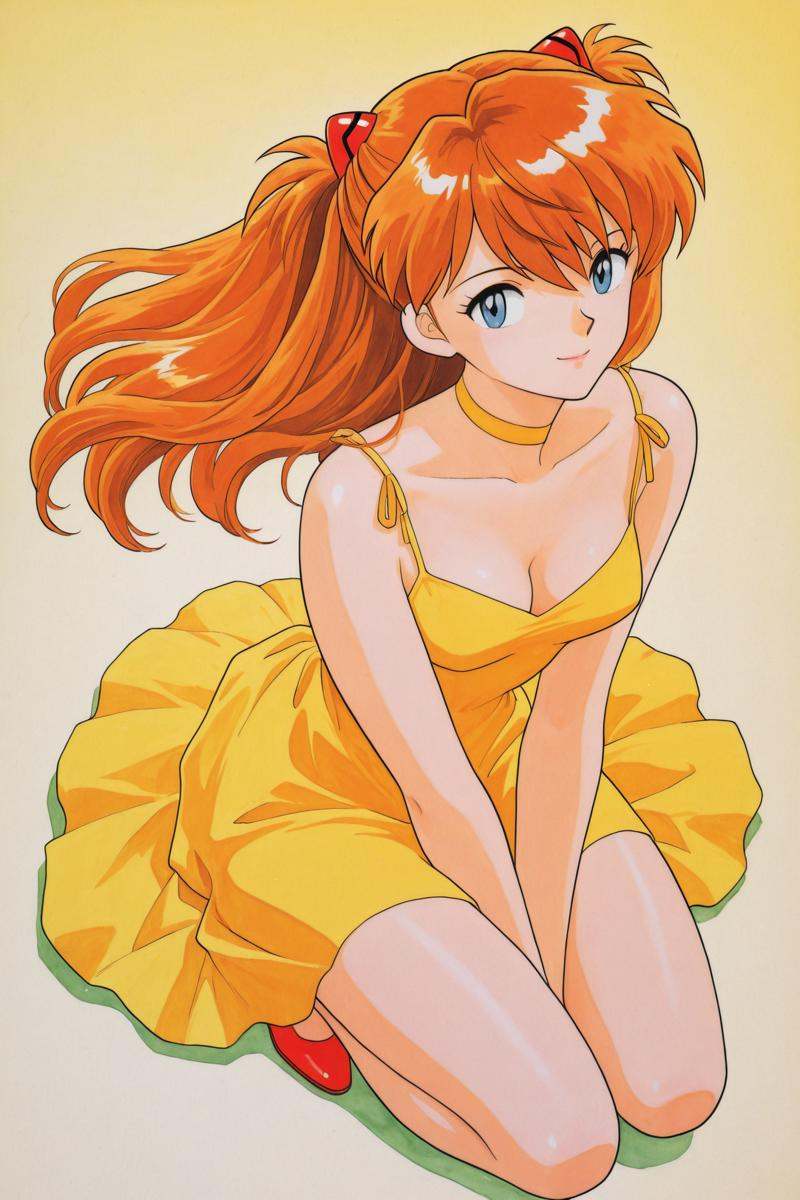 1girl,  souryuu asuka langley,  yellow dress on Tensor.Art