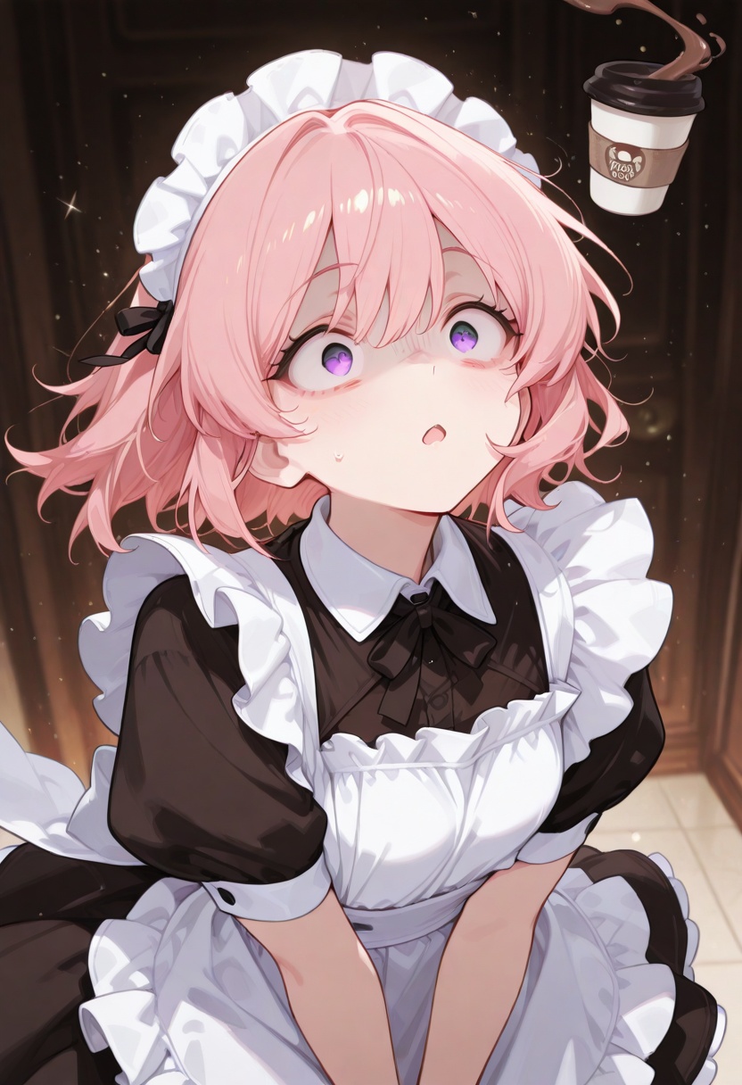 CivChan's eyes wide with shock,  coffee cup overturned mid-air,  floating "OOPS!" text with coffee splash particles on Ten...