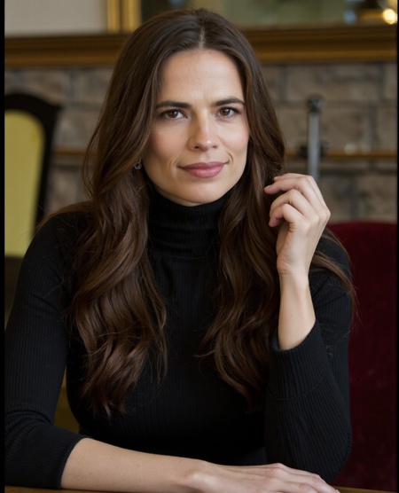 close-up headshot portrait shot on Fujifilm XT-50 of hayatwell,  hayley atwell,  hayleyatwell busty woman wearing a sweate...