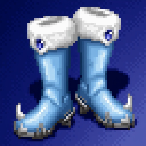 A HoMM2 style Frost Boots artifact,  gradient blue background. A light blue leather bootswith pointed toes. The boots have...