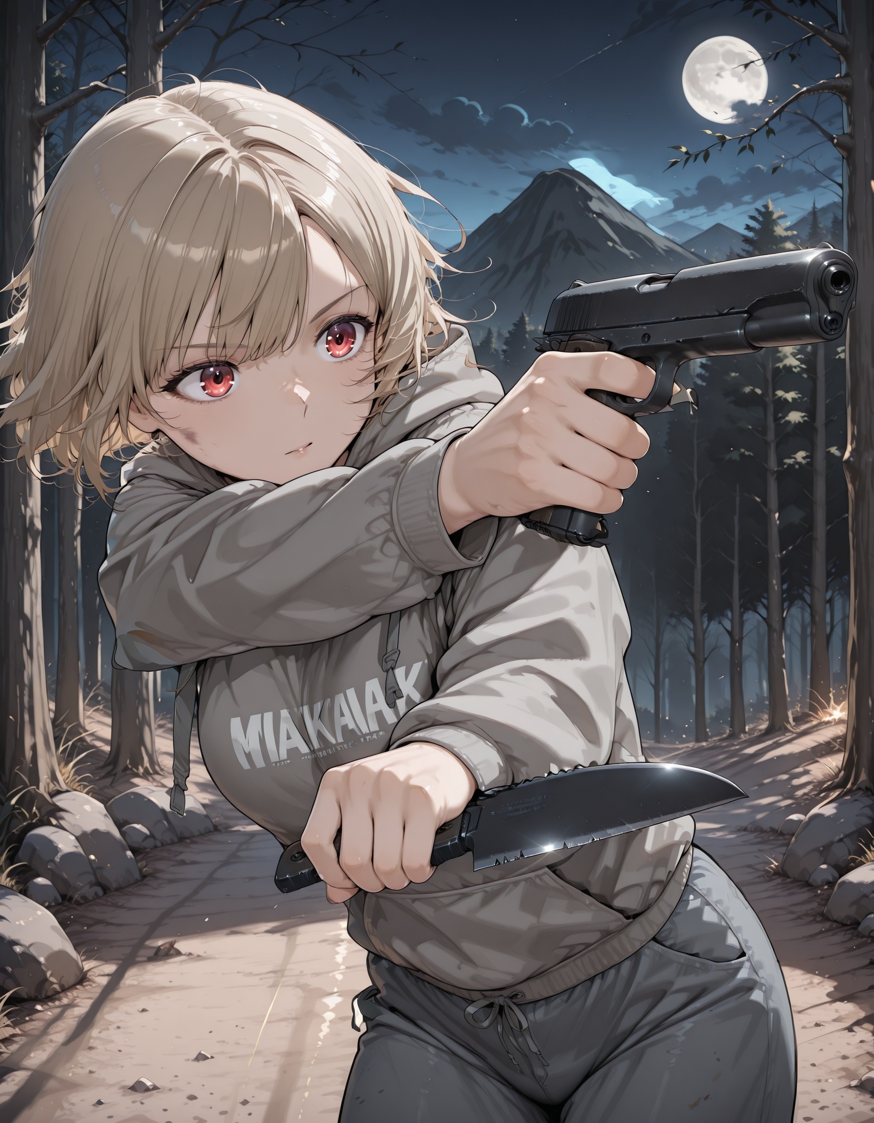 1girl,  casual hoodie,  pistol_x_tac_knife on Tensor.Art