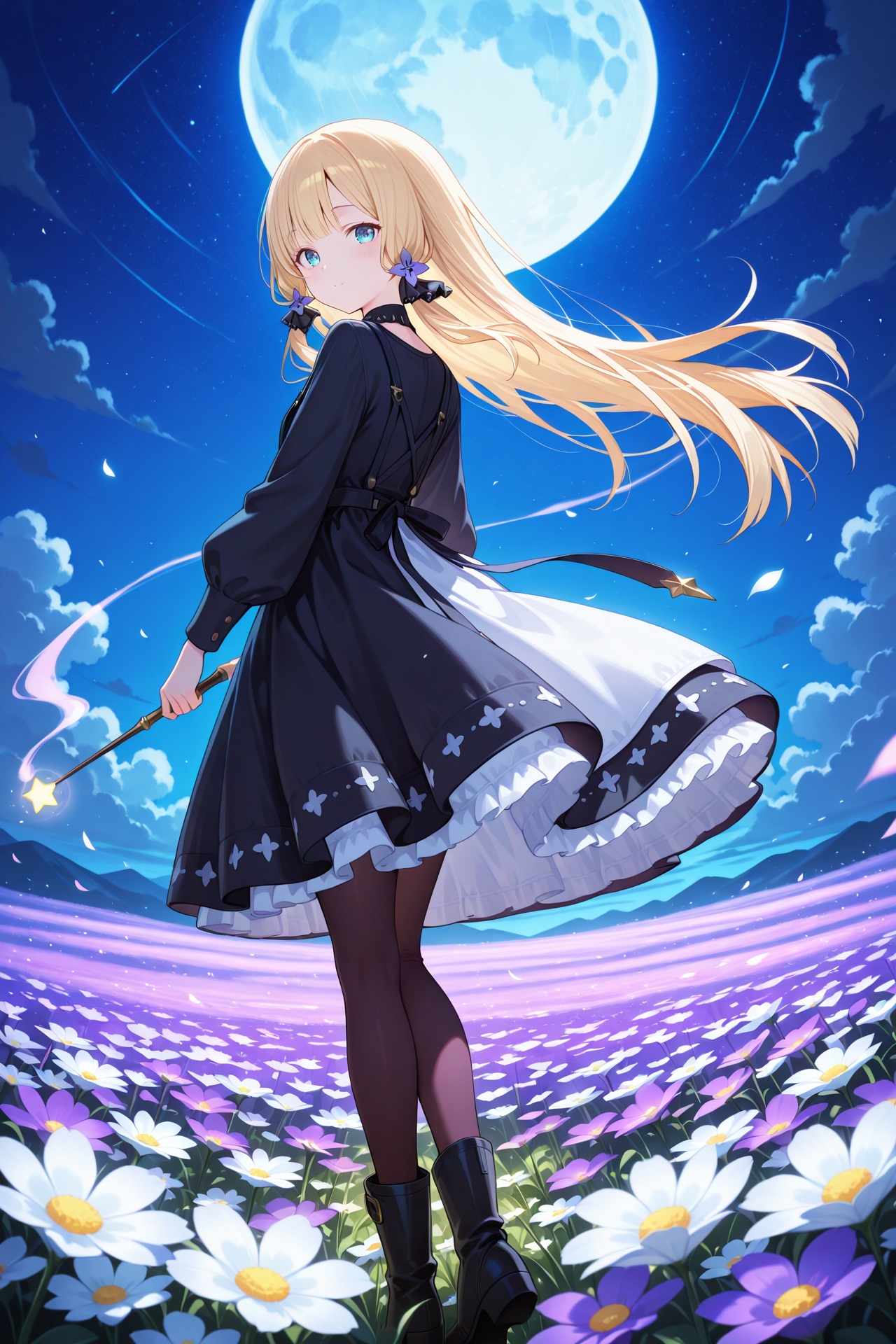 1girl,  night sky,  full moon on Tensor.Art