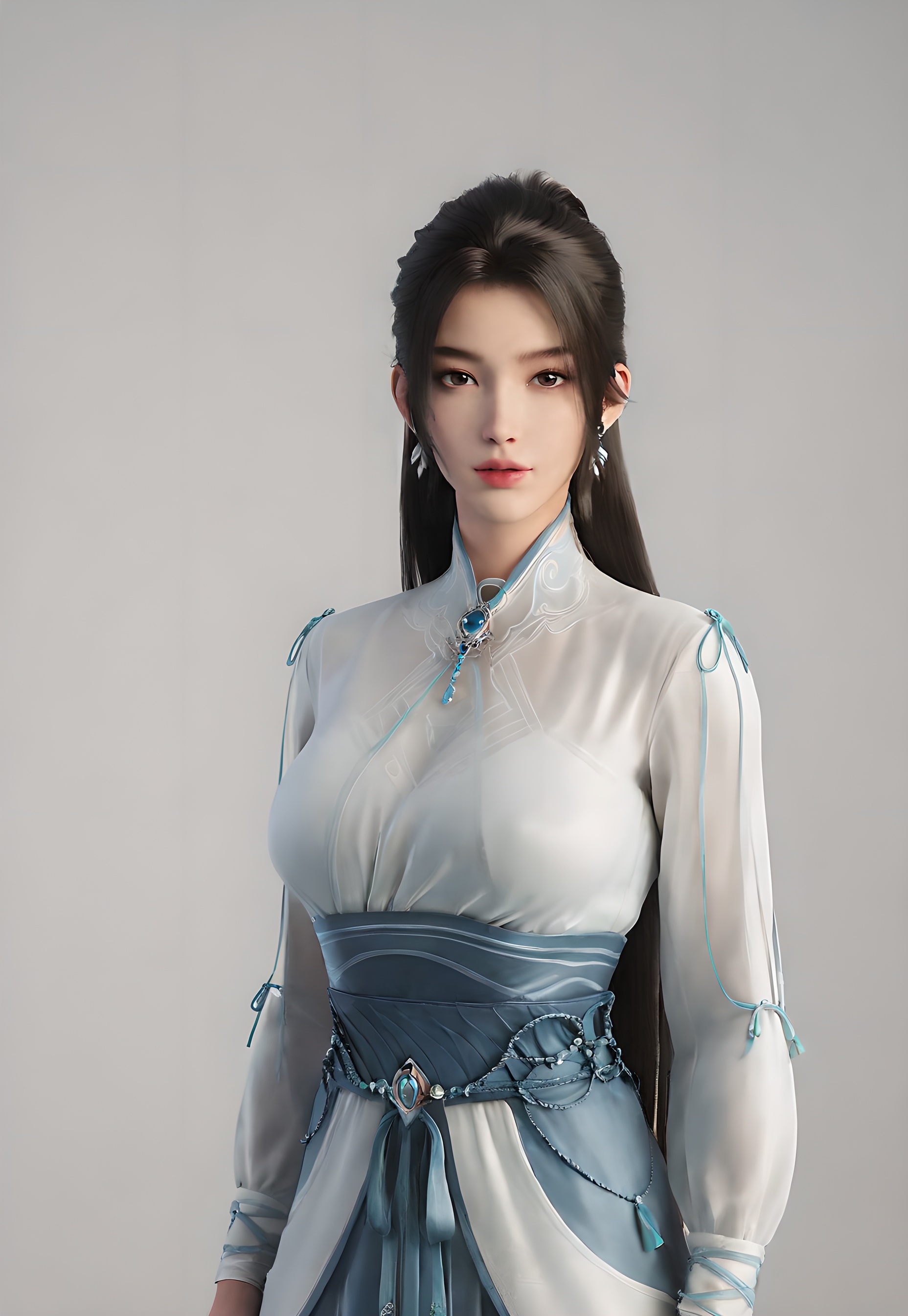 score_9,score_8_up,score_7_up,incredibly absurdres,<lora:SF_NingYao_Pony-000005:0.7>,1girl,solo,dress,large breasts,lips,jewelry,earring,long hair,looking at viewer,white background,full_shot,