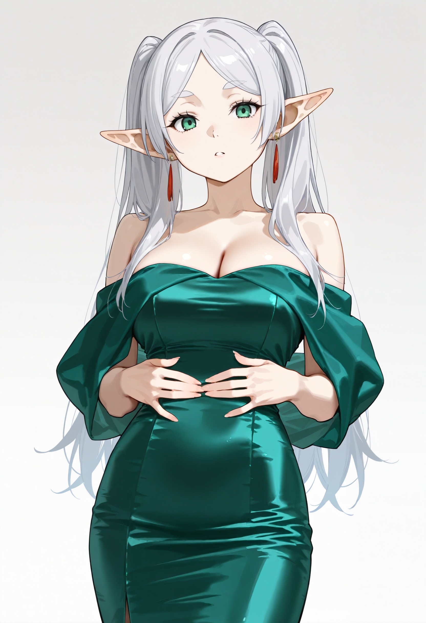 satin dress,  off shoulder,  bare shoulders on Tensor.Art